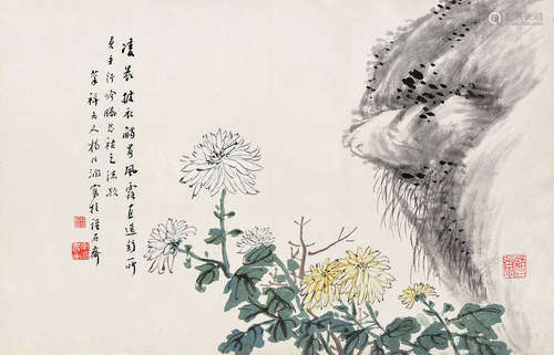 杨伯润（1837～1911） 菊石 立轴 设色纸本