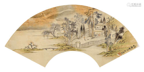 温其球（1862～1941） 仿古山水 扇页 设色绢本