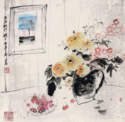 刘国辉（b.1940） 戊辰（1988年）作  瓶花 镜心 设色纸本