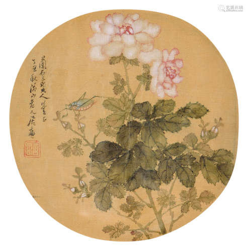 居廉（1828～1904） 丁丑（1877年）作  花卉草虫 镜框 设色绢本