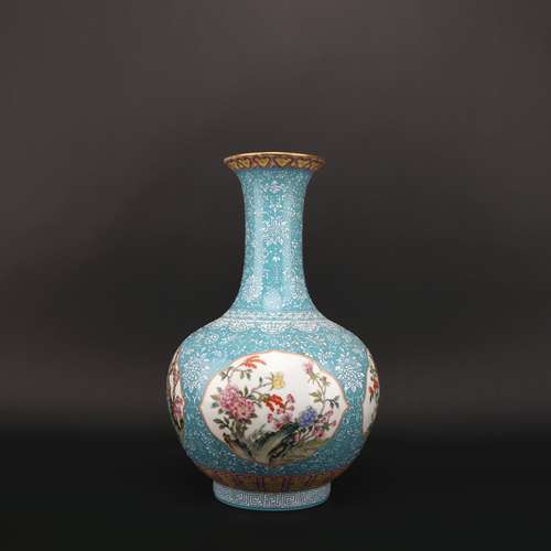 A enamel 'floral and birds' vase