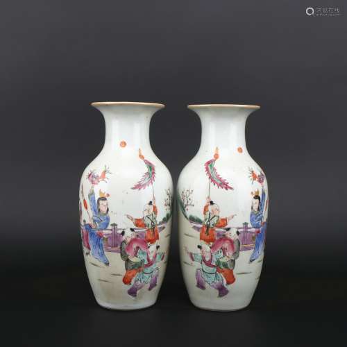 A pair of famille-rose 'figure' vase