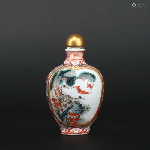 A enamel 'floral and birds' snuff bottle