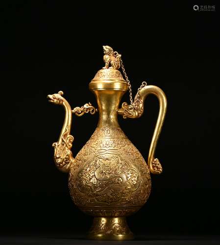 A gilt-bronze 'dragon and phoenix' winepot