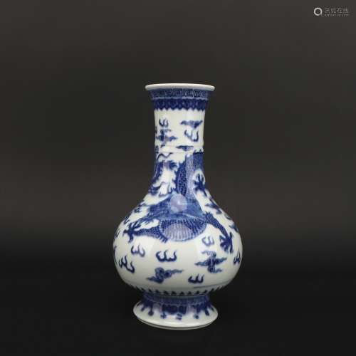 A blue and white 'dragon and phoenix' vase