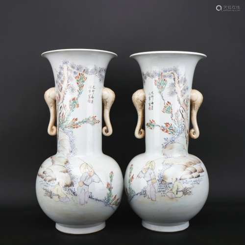 A pair of Qian jiang cai 'figure' vase