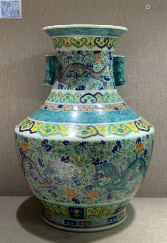 QIANLONG MARK DOUCAI GLAZE DRAGON PATTERN VASE