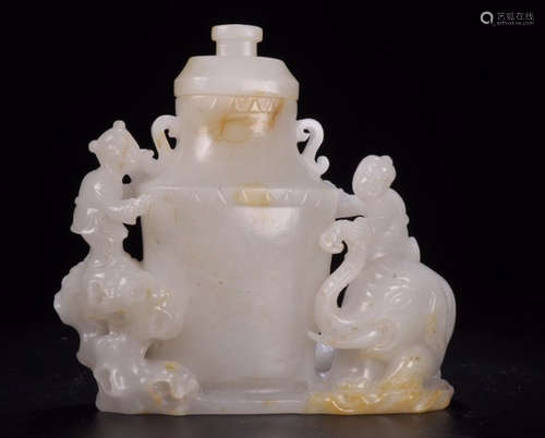 HETIAN JADE CARVED CHILD PATTERN VASE