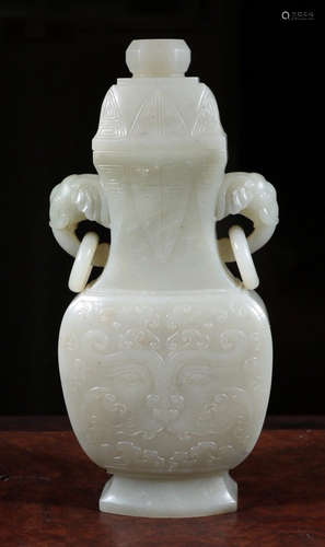 HETIAN JADE CARVED BEAST PATTERN VASE