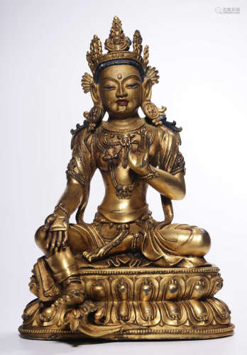 GILT BRONZE CAST GUANYIN BUDDHA STATUE