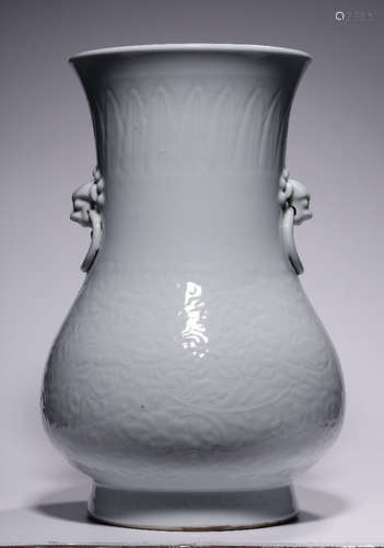 WHITE GLAZE DRAGON PATTERN DOUBLE EAR VASE