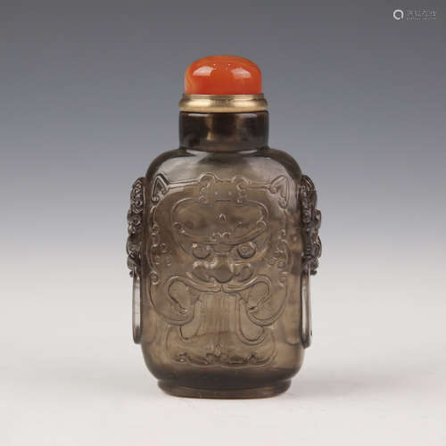 Tea Color Crystal Carved Snuff Bottle