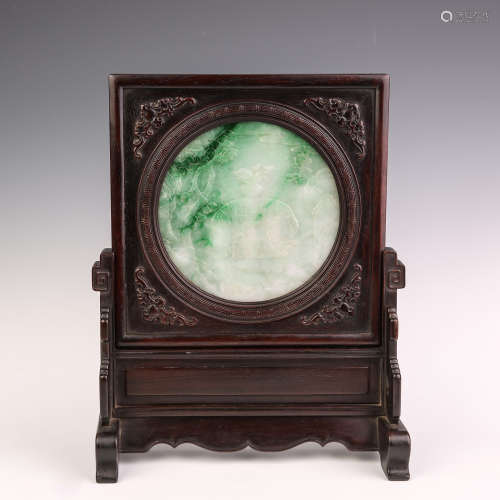 A Carved Jadeite Wood Table Plaque