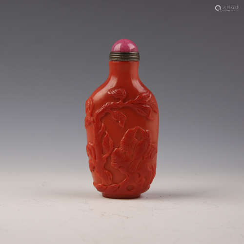 A Red Color Glass Ware Snuff Bottle