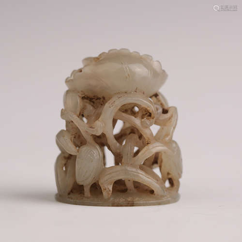 A Hollow Carved Jade Bird with Lotus Flower Stove Top