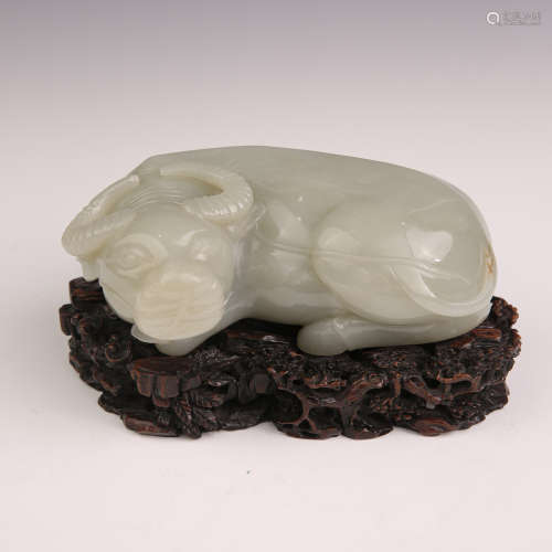 A Carved Jade Ox Figure Ornament