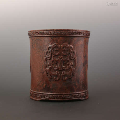 A Wood with Dragon Pattern Brush Pot