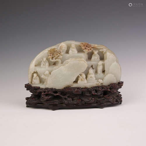 A White Jade 12 Animal Zodiac Mountain Shape Ornament