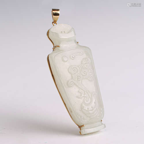 A White Jade Vase Shape Pendant with Gold Frame