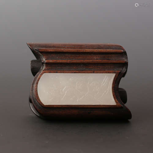 A Wood Ink Stand with Inlay Jade Flake
