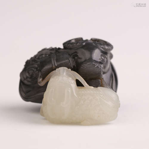A Blue and White Jade Kylin with Ox Figure