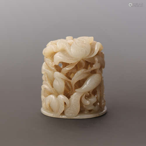 A Hollow Carved Jade Bird with Lotus Flower Stove Top