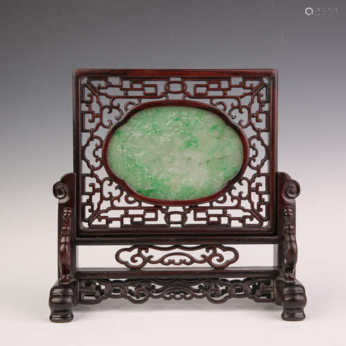 A Carved Jadeite Wood Table Plaque