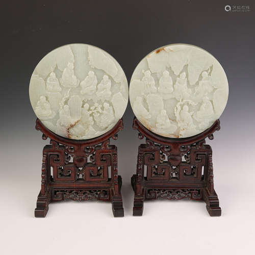 A Jade Carved Lohan Table Plaque