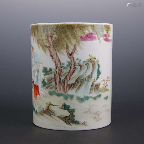 A Famille Rose Drawing Brush Pot