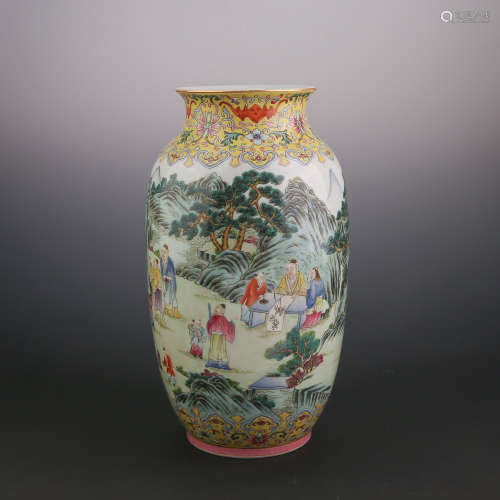 A Famille Rose Character Porcelain Vase