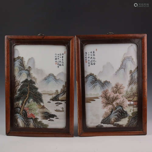 A Pair of Drawing Landscape Porcelain Panel