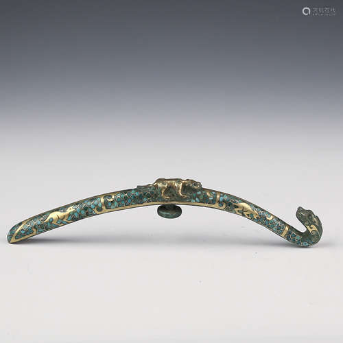 Gilt Inlaid Turquoise Bronze Dragon Hook