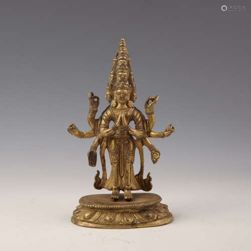 A Gilt Bronze Standing Buddha Figure Statue