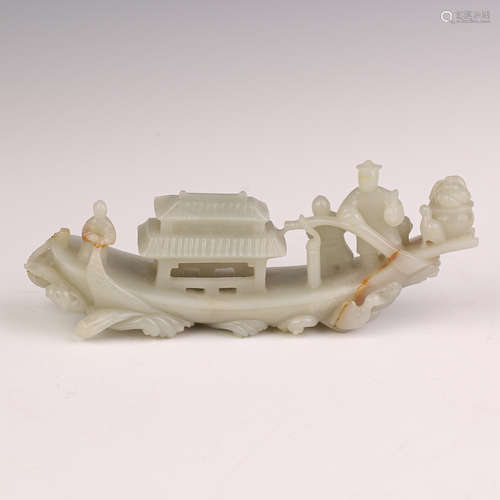 A White Jade Carving Boat Ornament