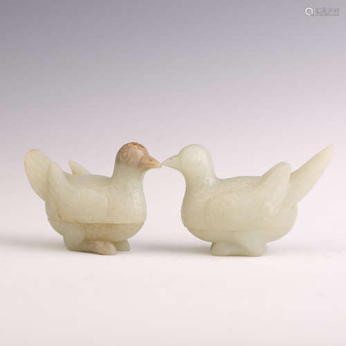 A Pair of White Jade Bird Shape Box