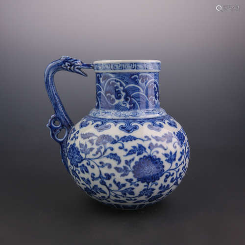 A Blue and White Flower Branch Pattern Beast Handle Porcelai...