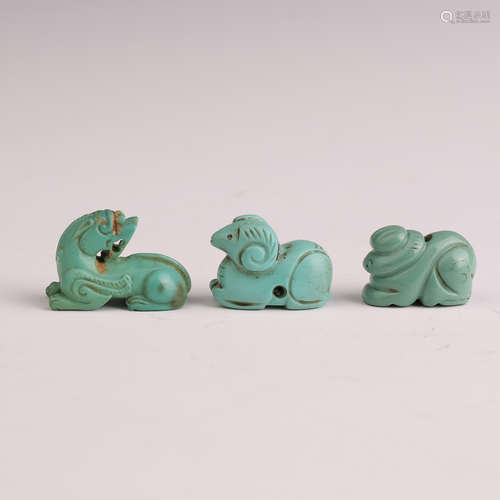 A Group of Three Turquoise Animal Figure