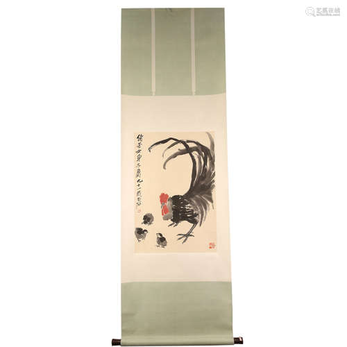 A Chinese Cock Painting, Qi Baishi Mark