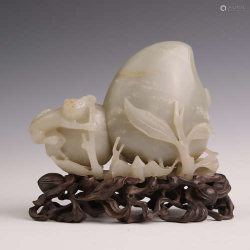 A White Jade Carved Bat, Peach, Pomegranate Ornament