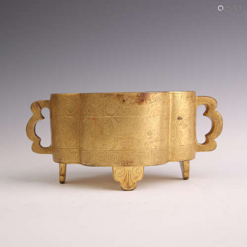 Gilt Bronze Ruyi Shape Incenser Burner