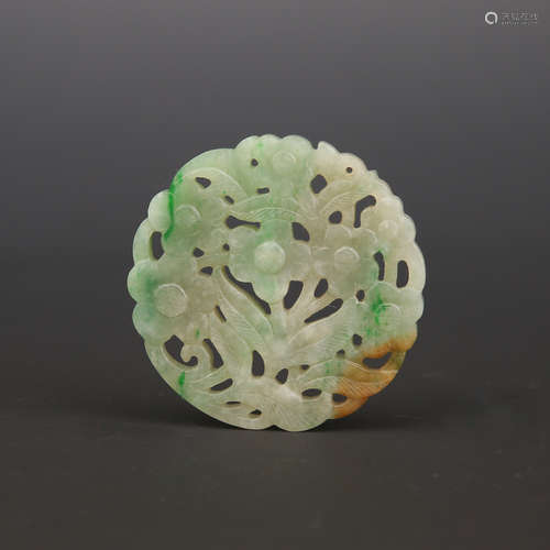 A Hollow Carved Jadeite Round Flower Pattern Pendant