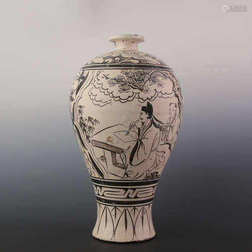 Cizhou Kiln Drawing Character Plum Vase