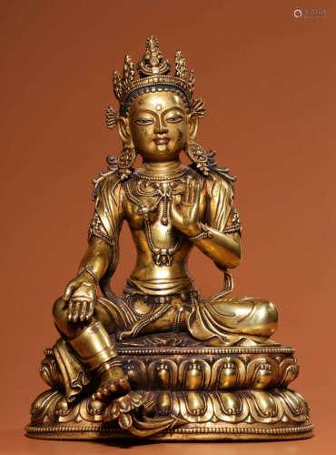 GILT BRONZE GUANYIN BUDDHA STATUE