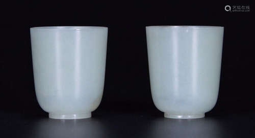 PAIR OF HETIAN JADE CUP