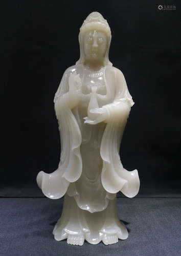 HETIAN WHITE JADE GUANYIN BUDDHA STATUE