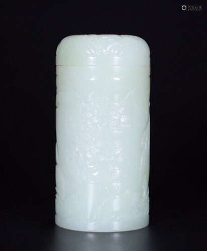 HETIAN JADE JAR CARVED WITH FLOWER