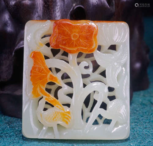 HETIAN JADE PENDANT HOLLOW CARVED WITH LOTUS