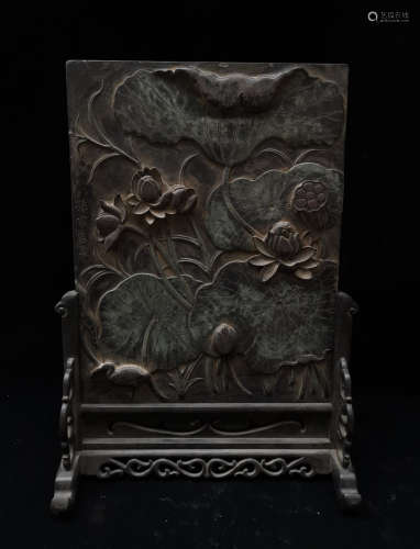 DUAN STONE SCREEN CARVED WITH LOTUS