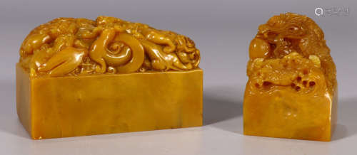 PAIR OF TIANHUANG STONE SEAL CARVED WITH DRAGON