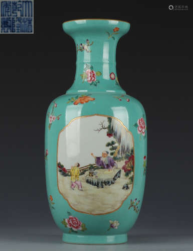 DAQINGQIANLONGNIANZHI MARK BLUE GLAZE VASE